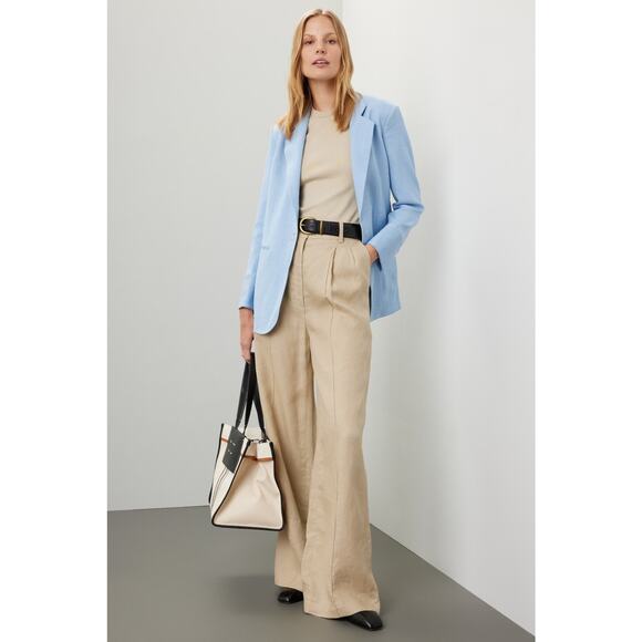 Boss Jackets & Blazers - BOSS Light Blue Silver Gromet Front Button Linen Blend Blazer Boxy Jacket Size 4